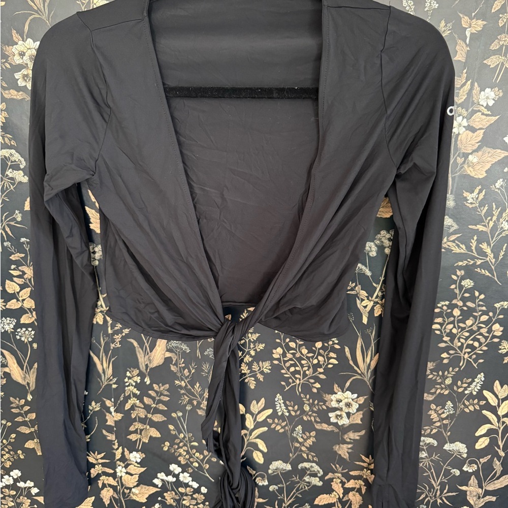 ALO Yoga Black Long Sleeve Tie-Front Blouse